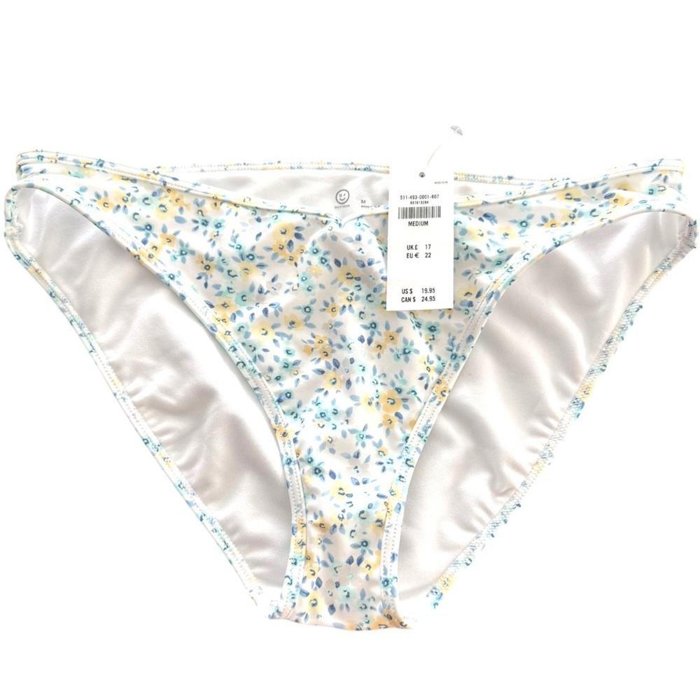 Gilly Hicks White Bikini Bottom with Blue and Yellow Floral Trim
